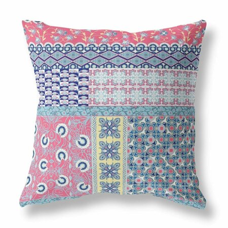 PALACEDESIGNS 16 in. Patch Indoor Outdoor Throw Pillow Pink & Teal PA3675263